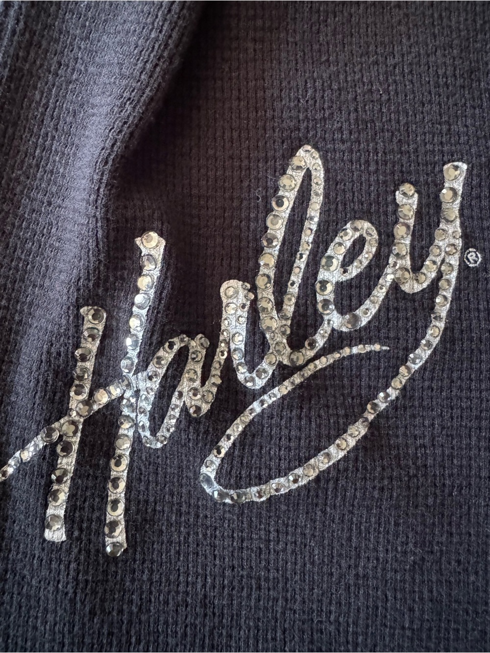 bling rhinestone Harley Davidson  Black waffle pullover hoodie women’s